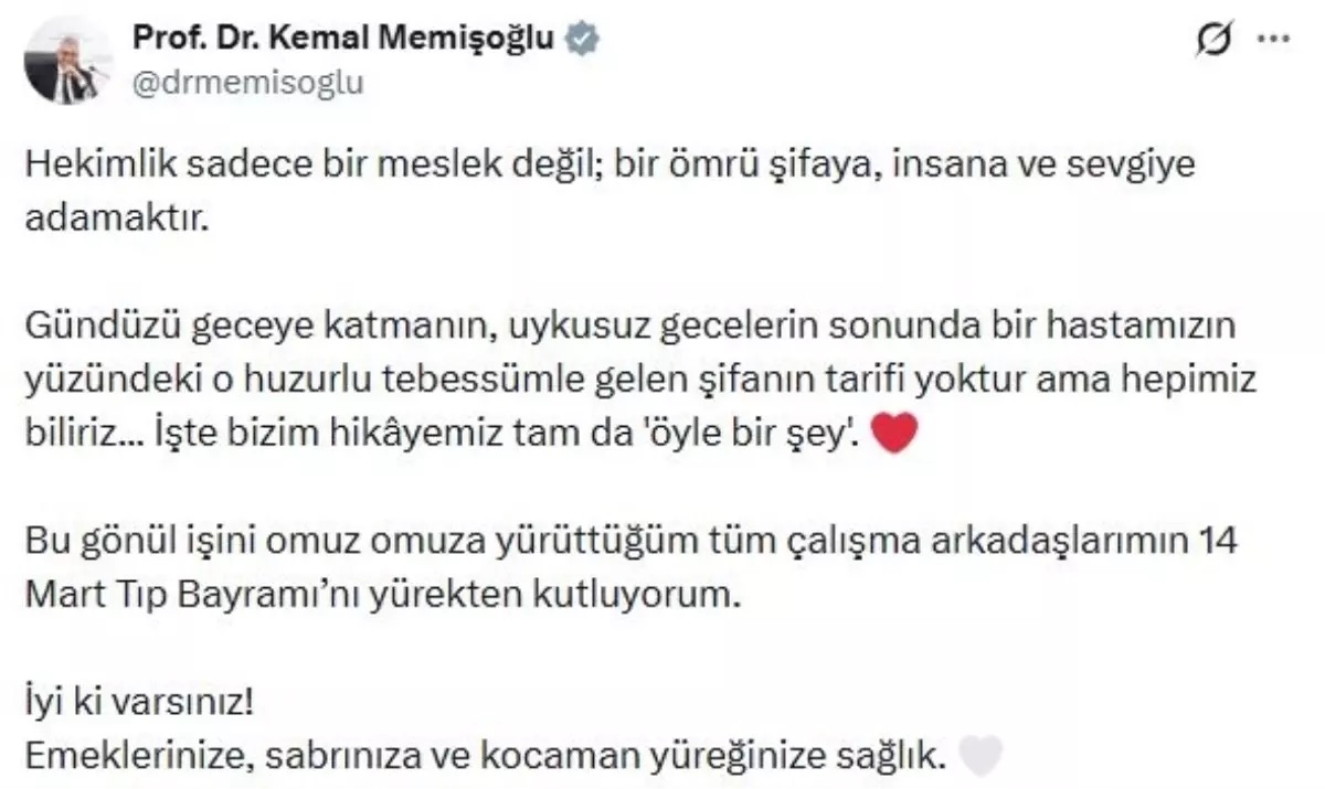 Bakan’dan Tıp Bayramı Mesajı