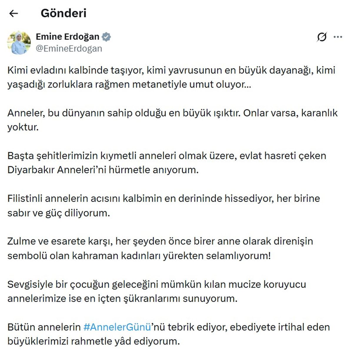 Emine Erdoğan’dan Anneler Günü mesajı